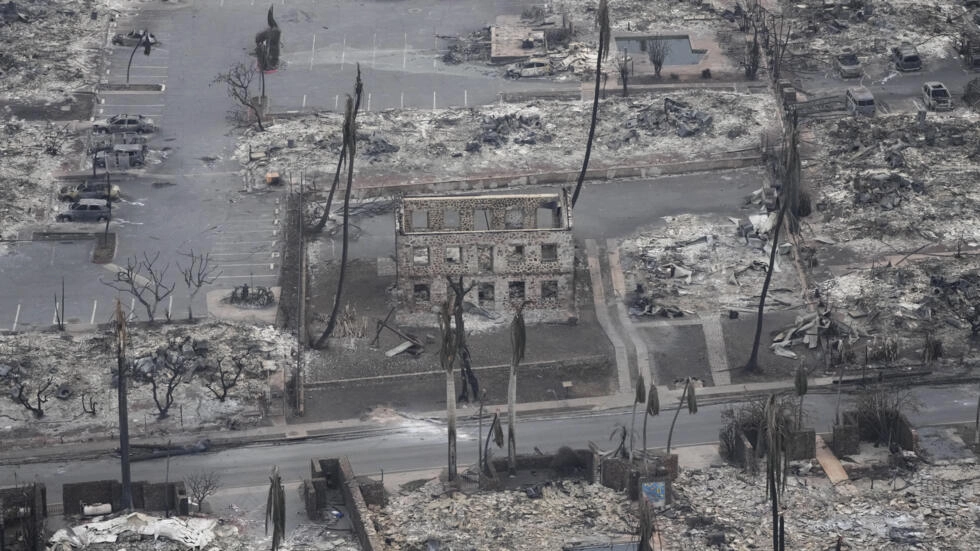La ville de Lahaina sur l'île de Maui, entièrement détruite par les flammes, le 10 août 2023.